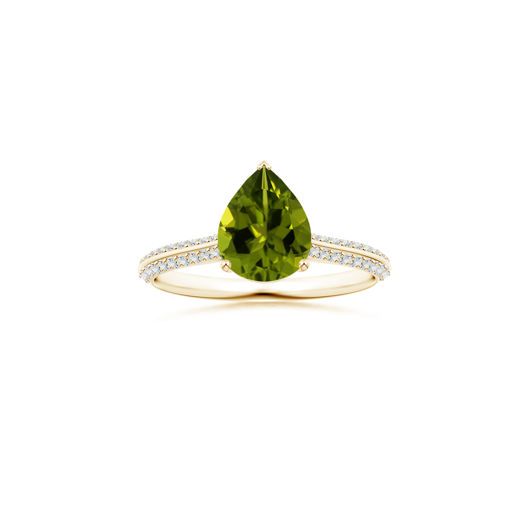 Custom GIA Certified Pear Peridot Prong-Set Solitaire Ring with Diamond Studded Shank