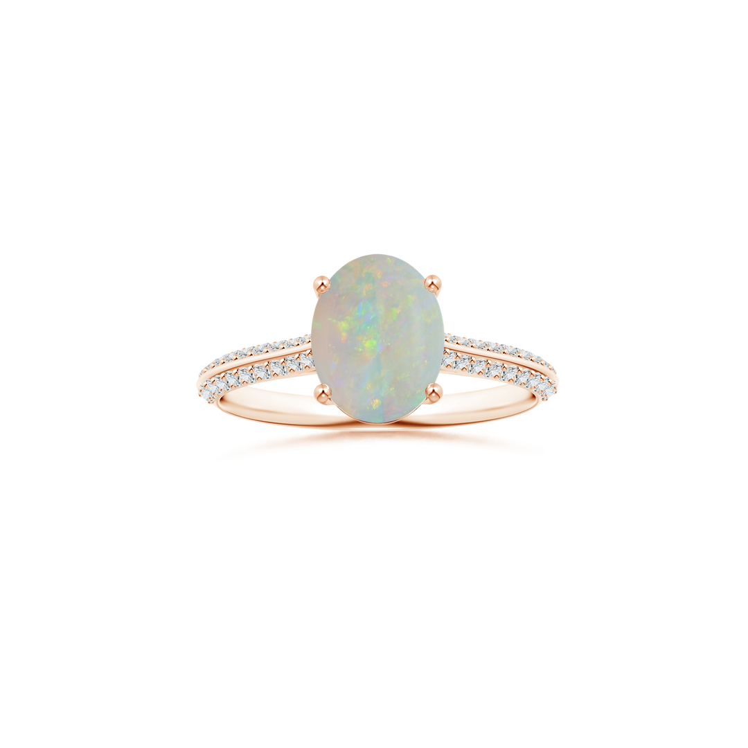 Custom GIA Certified Oval Opal Prong-Set Solitaire Ring with Diamond Studded Shank