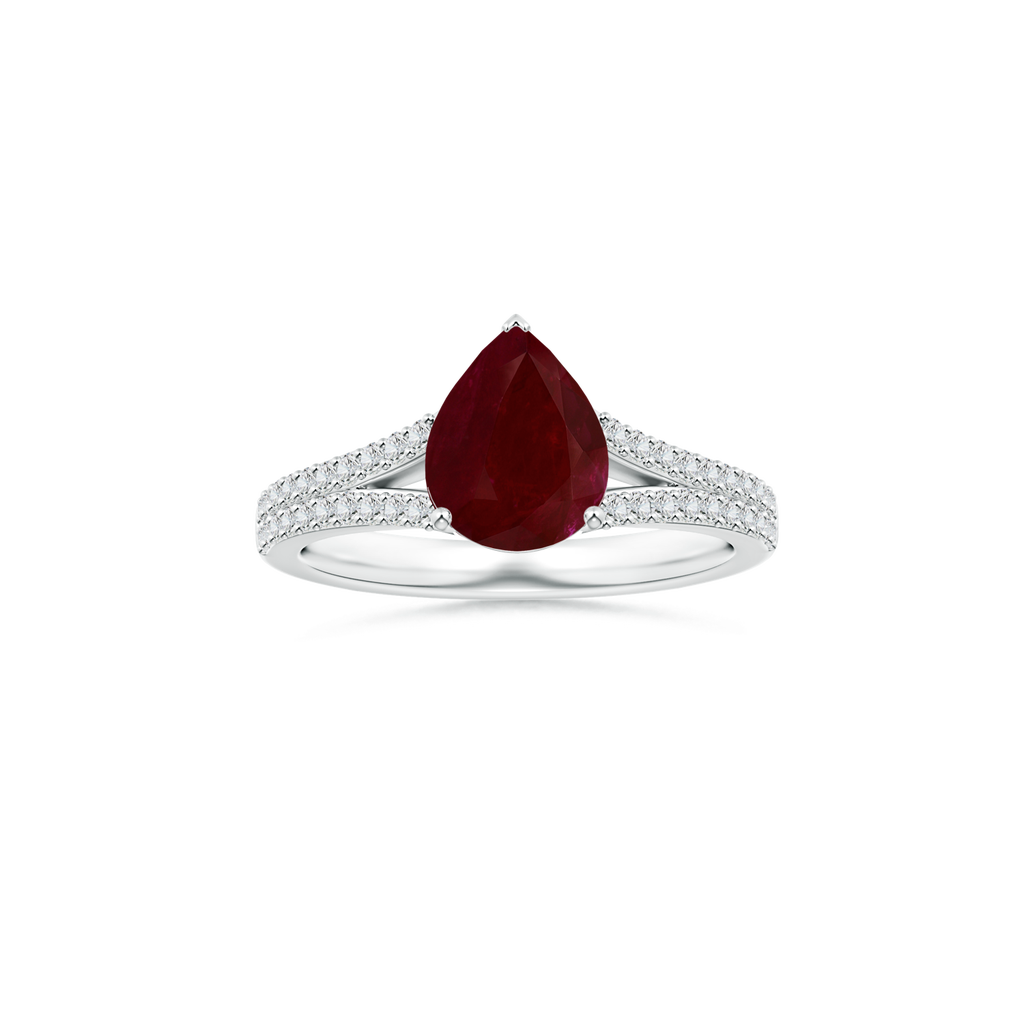 Custom Pear Ruby Prong-Set Solitaire Ring with Diamond Studded Shank