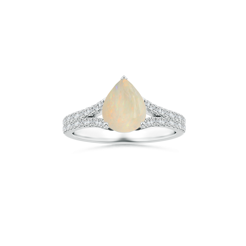 Custom Pear Opal Prong-Set Solitaire Ring with Diamond Studded Shank