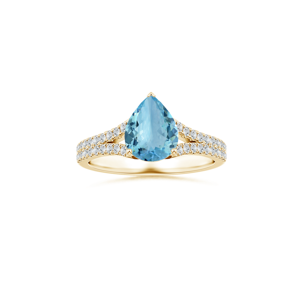 Custom GIA Certified Pear Aquamarine Prong-Set Solitaire Ring with Diamond Studded Shank