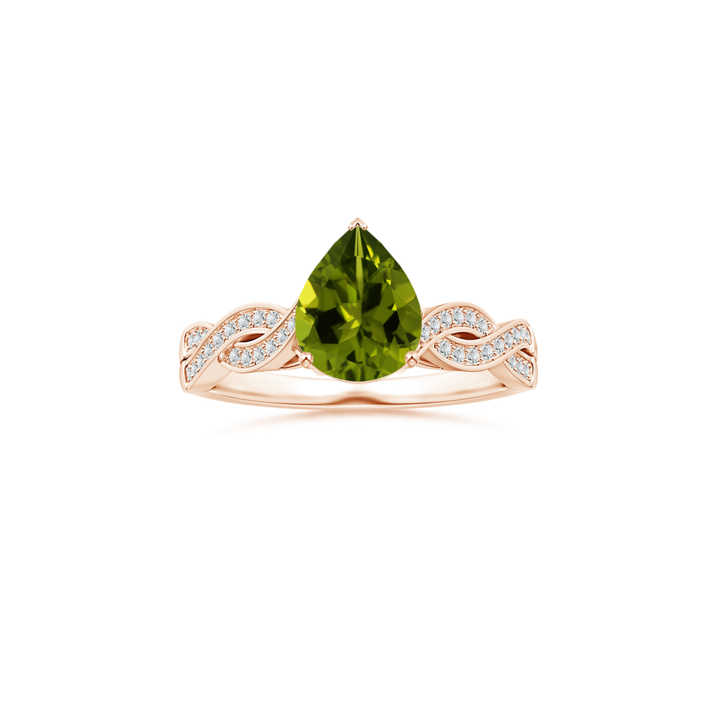 Custom GIA Certified Pear Peridot Prong-Set Solitaire Ring with Diamond Studded Shank