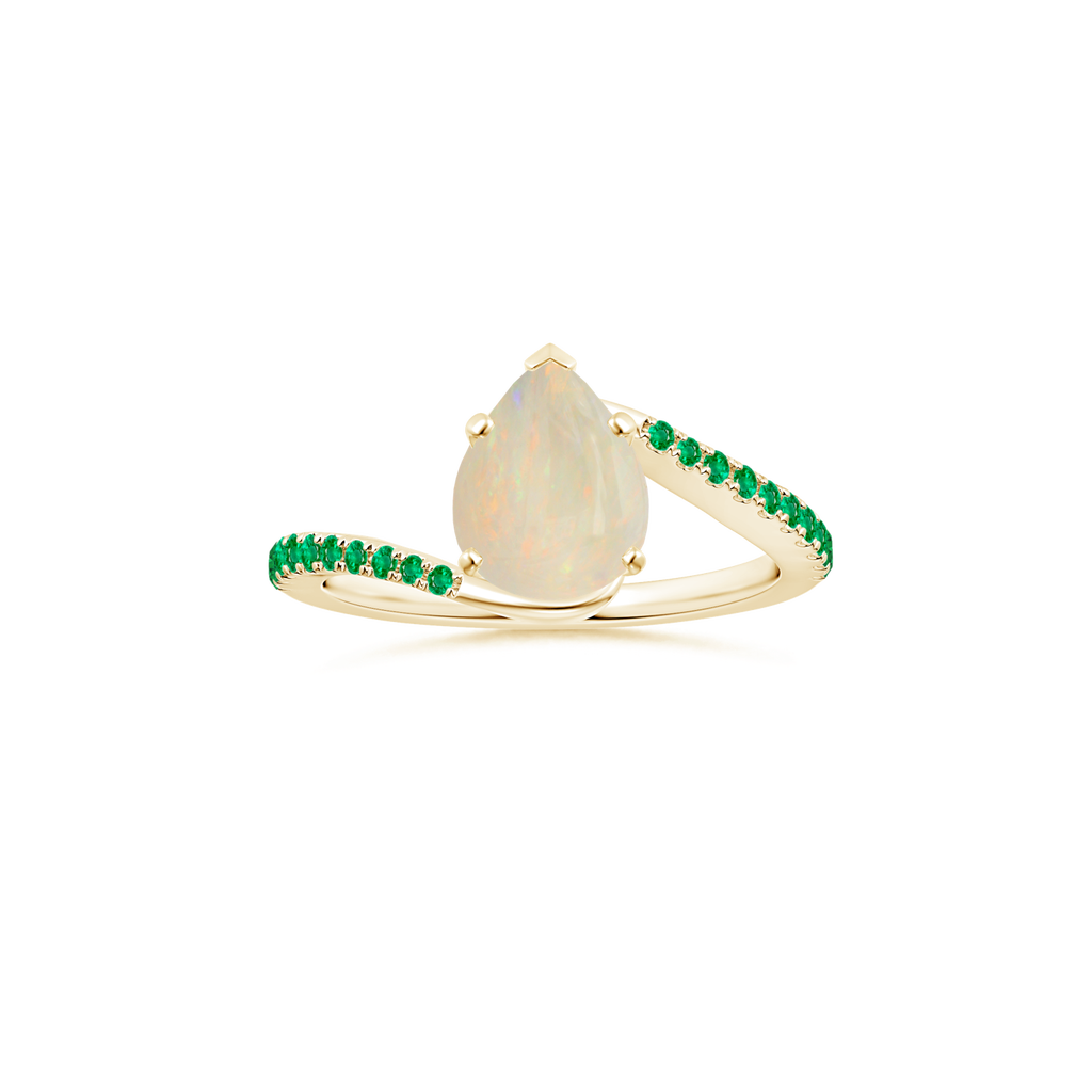 Custom Pear Opal Peg-Set Solitaire Ring with Emerald Studded Shank