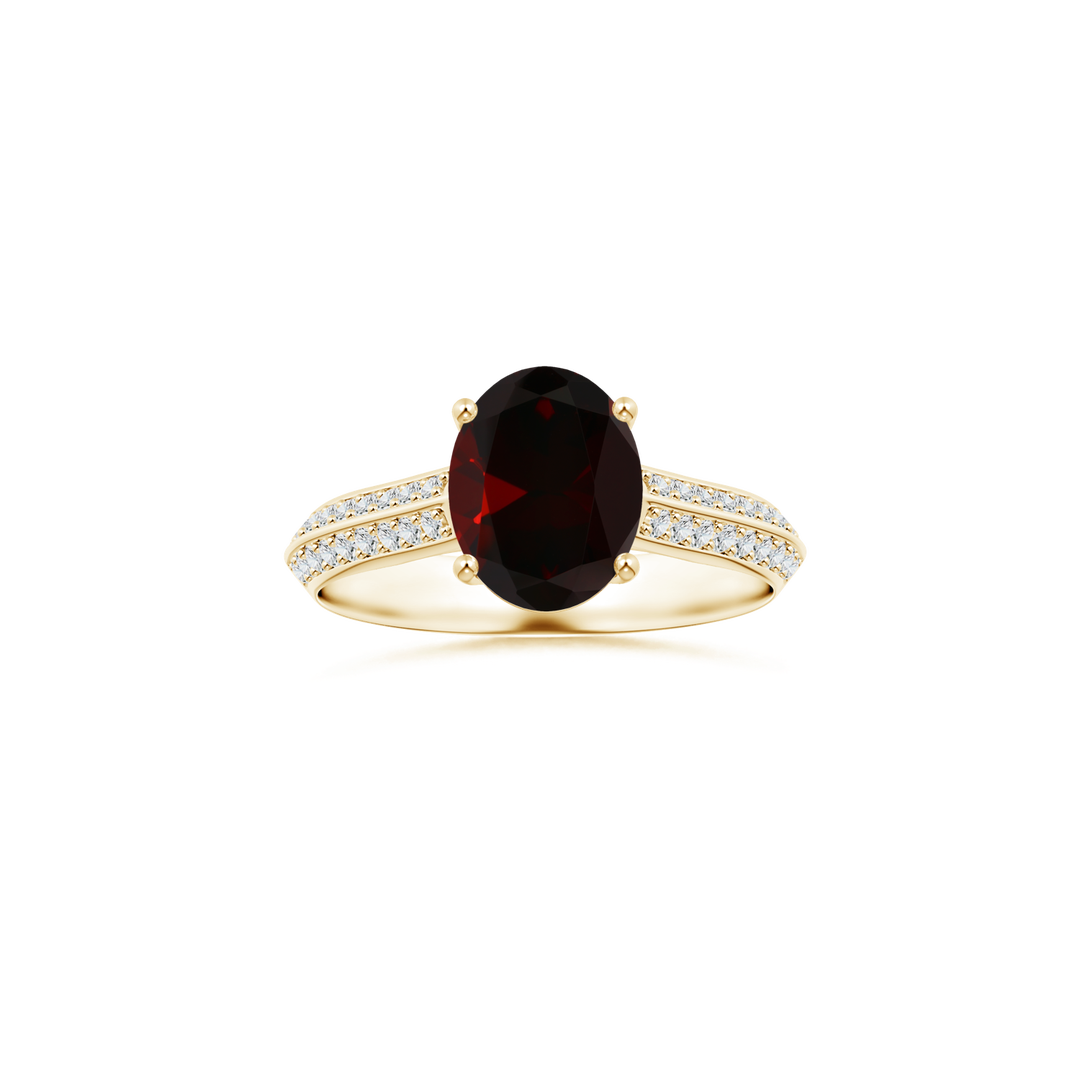 Custom GIA Certified Oval Garnet Prong-Set Solitaire Ring with Diamond Studded Shank