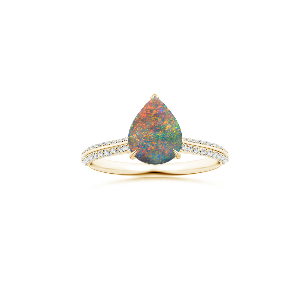 Custom GIA Certified Pear Black Opal Claw-Set Solitaire Ring with Diamond Studded Shank