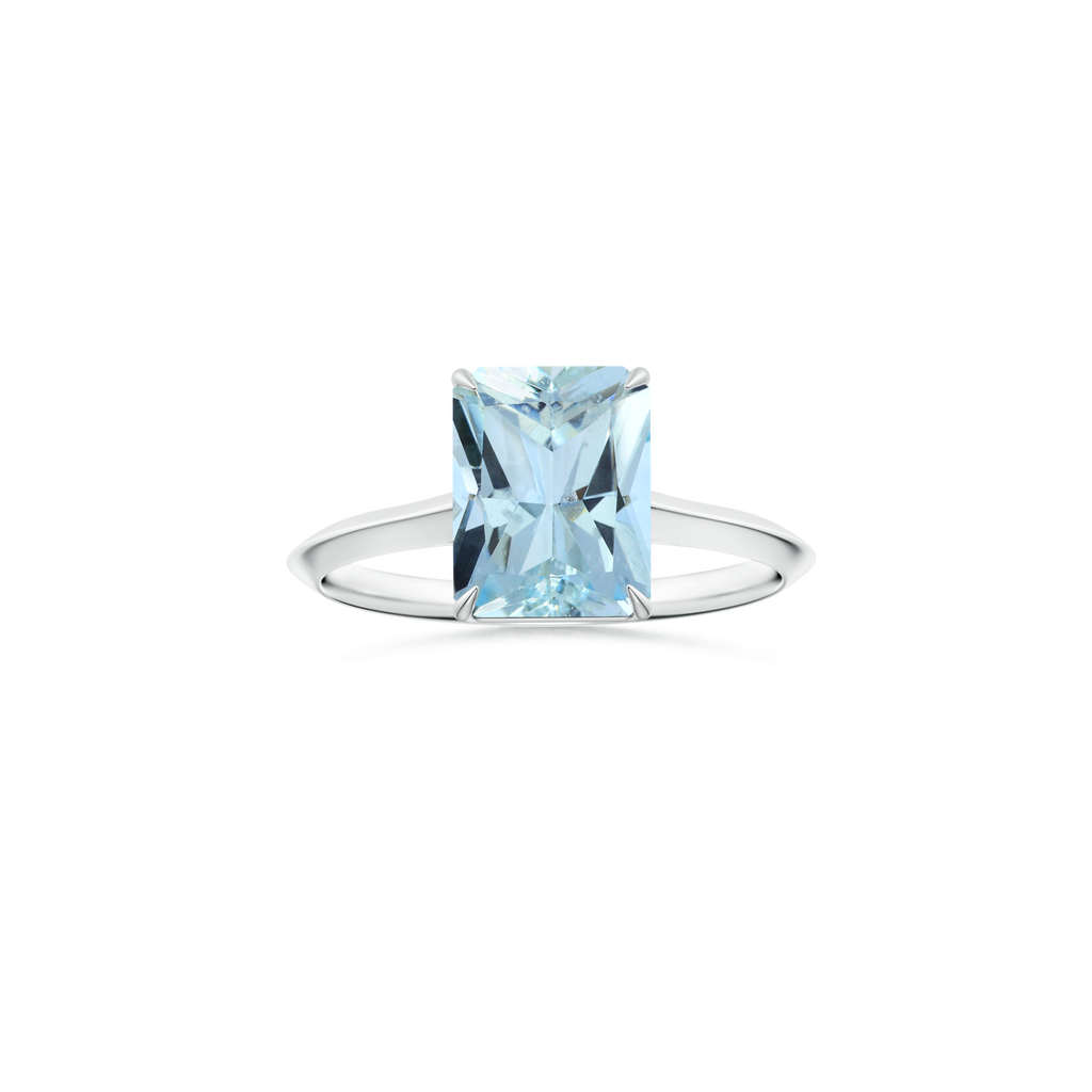 Custom Emerald cut Aquamarine Claw-Set Solitaire Ring