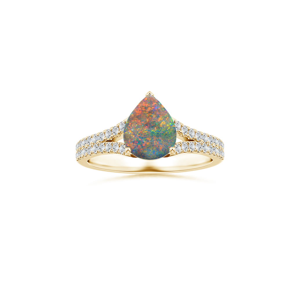 Custom GIA Certified Pear Black Opal Prong-Set Solitaire Ring with Diamond Studded Shank