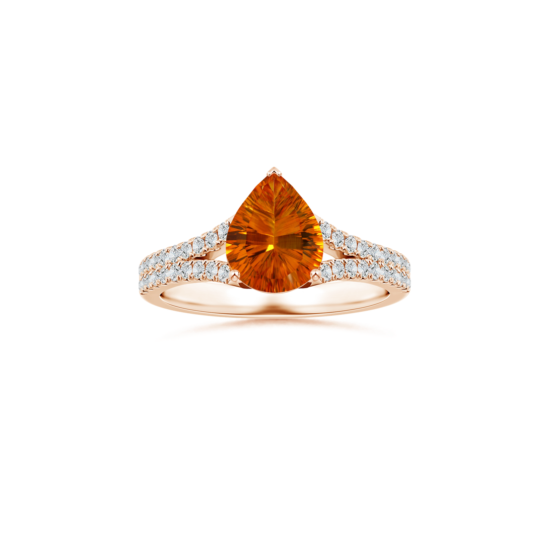 Custom GIA Certified Pear Citrine Prong-Set Solitaire Ring with Diamond Studded Shank