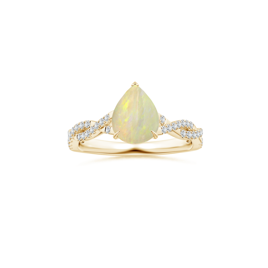 Custom Pear Opal Claw-Set Solitaire Ring with Diamond Studded Shank