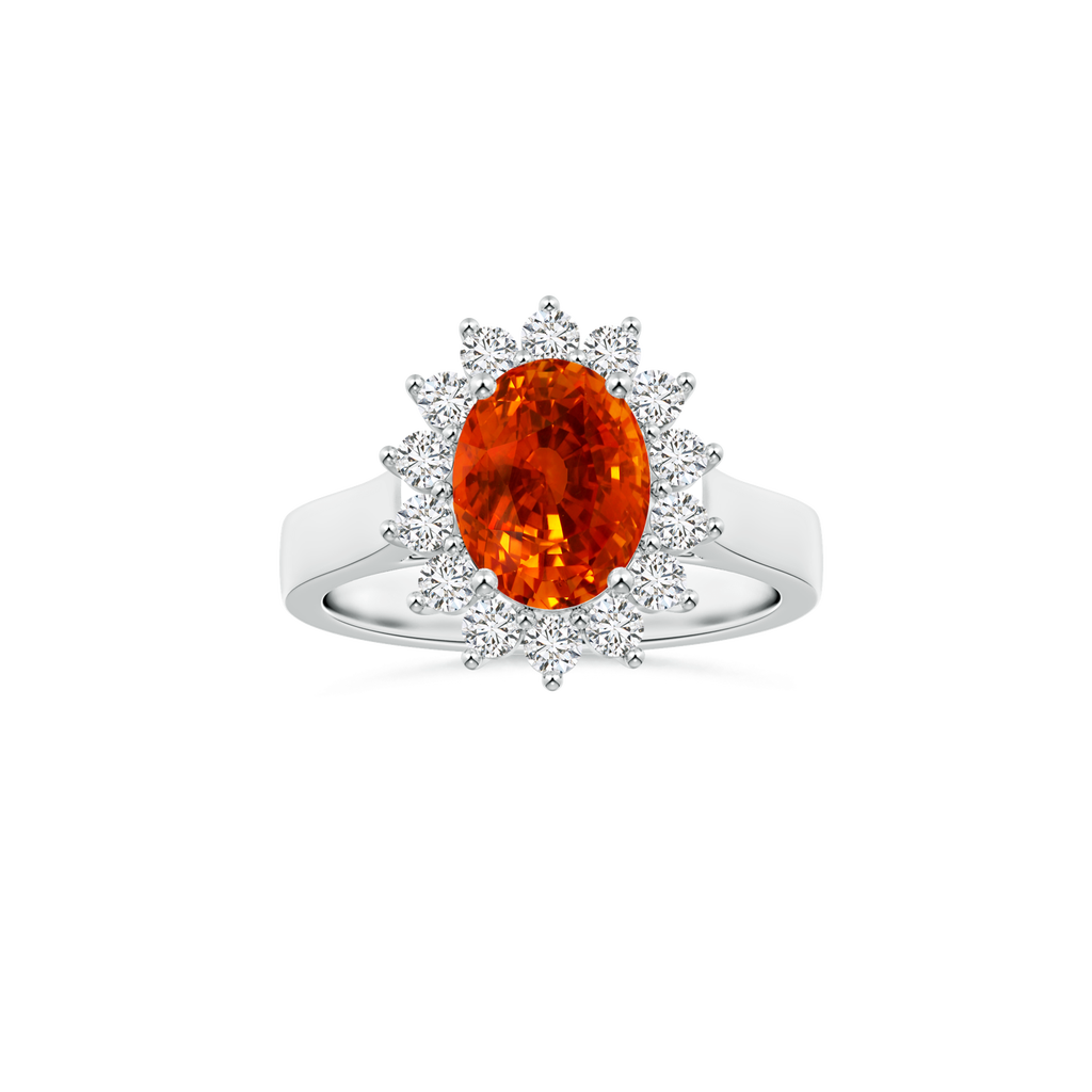 Custom GIA Certified Oval Orange Sapphire Diana Halo Ring