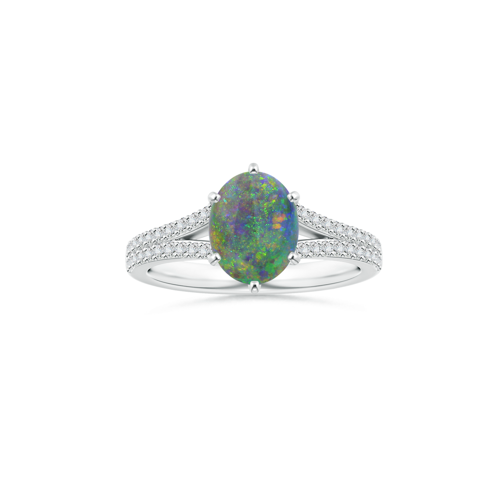Custom GIA Certified Oval Black Opal Peg-Set Solitaire Ring with Diamond Studded Shank