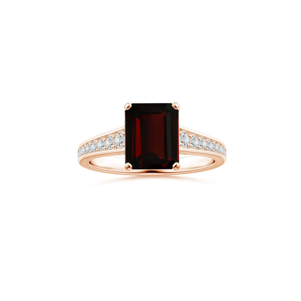 Custom GIA Certified Emerald cut Garnet Peg-Set Solitaire Ring with Diamond Studded Shank