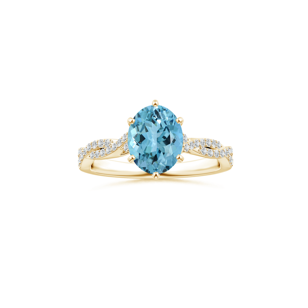 Custom GIA Certified Oval Aquamarine Peg-Set Solitaire Ring with Diamond Studded Shank