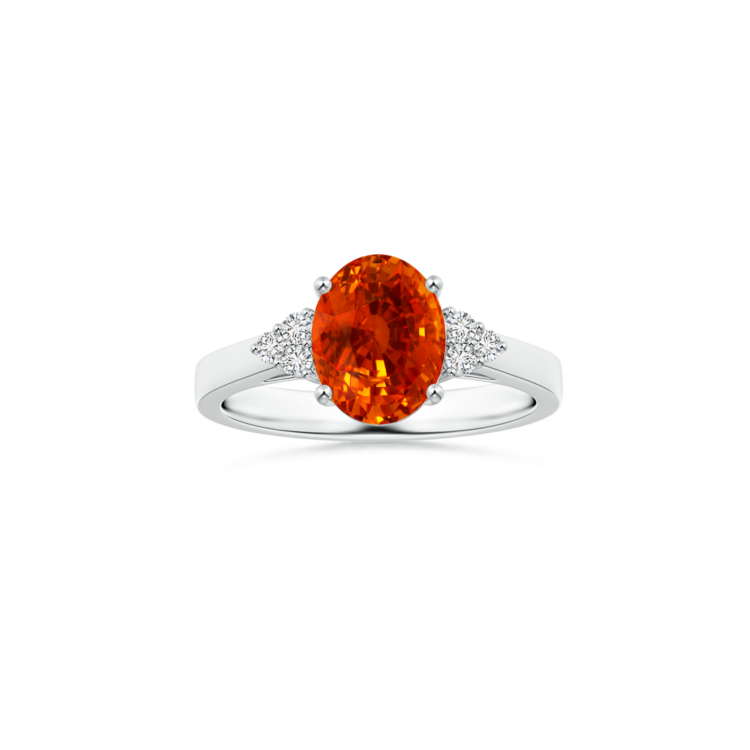 Custom GIA Certified Oval Orange Sapphire Side Stone Ring