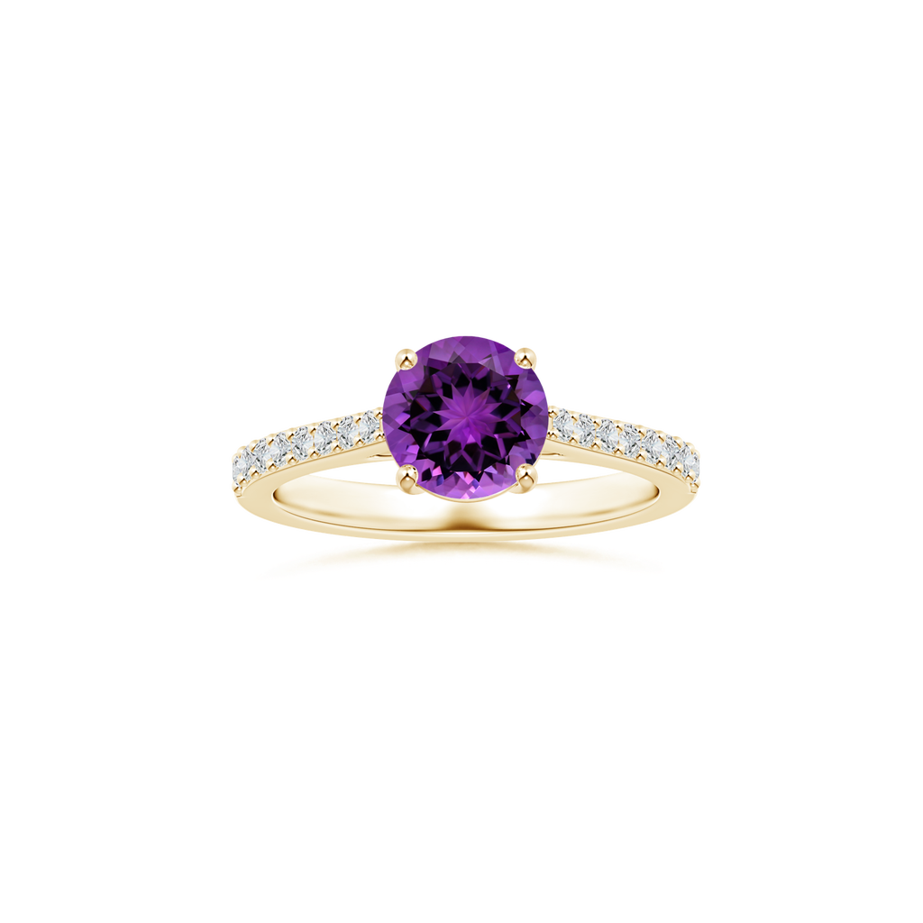 Custom GIA Certified Round Amethyst Prong-Set Solitaire Ring with Diamond Studded Shank