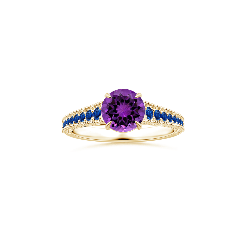 Custom GIA Certified Round Amethyst Claw-Set Solitaire Ring with Blue Sapphire Studded Shank