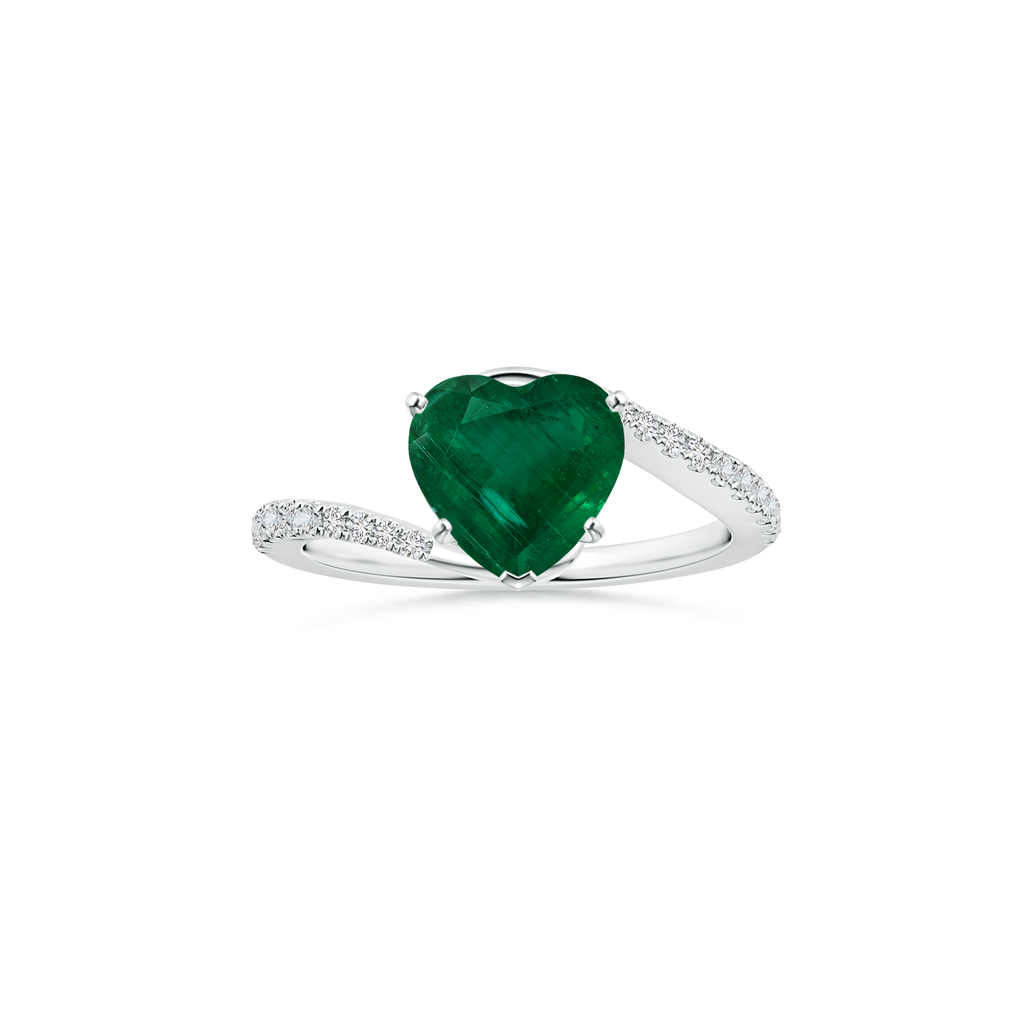 Custom Heart Emerald Peg-Set Solitaire Ring with Diamond Studded Shank