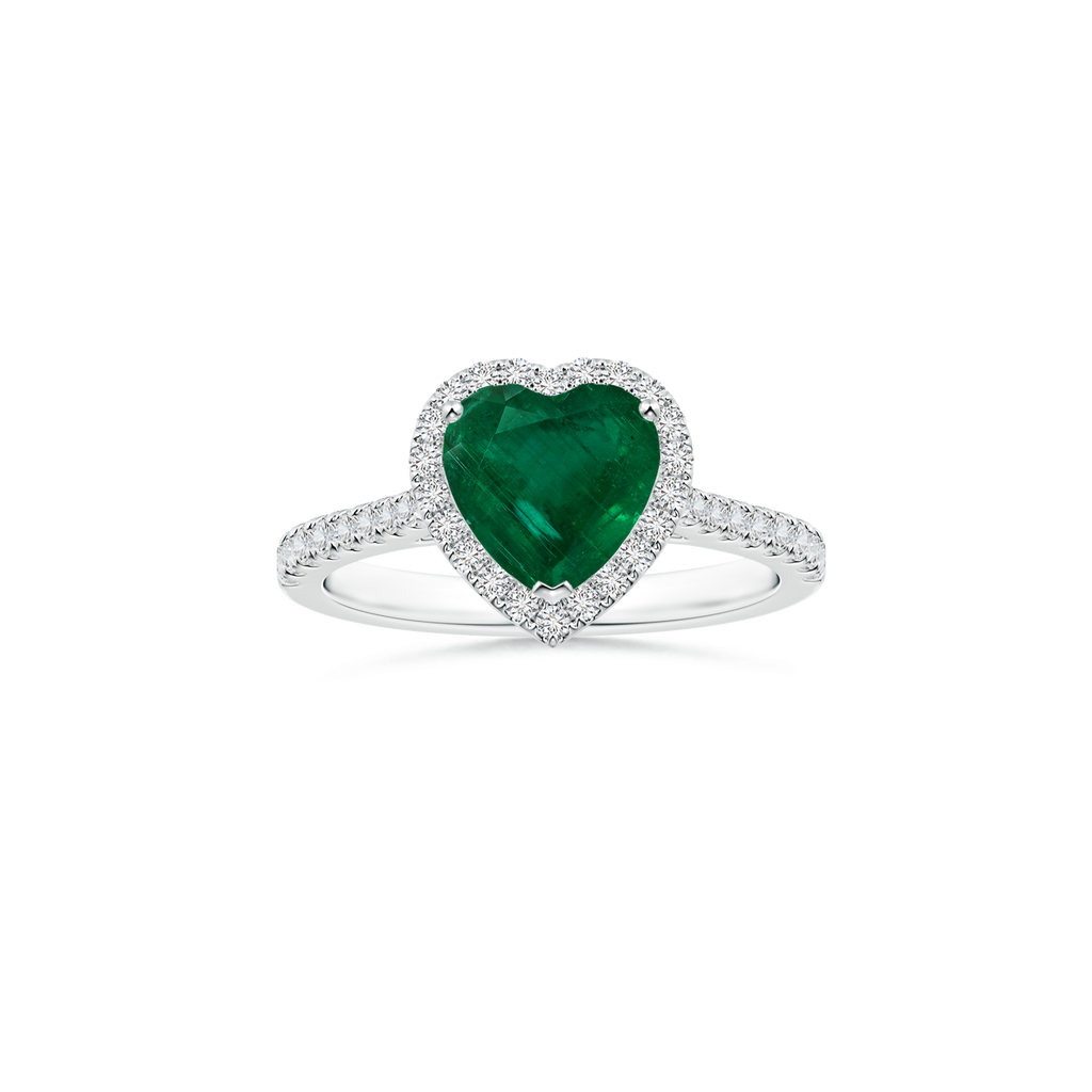 Custom Heart Emerald Halo Ring with Diamond Studded Shank