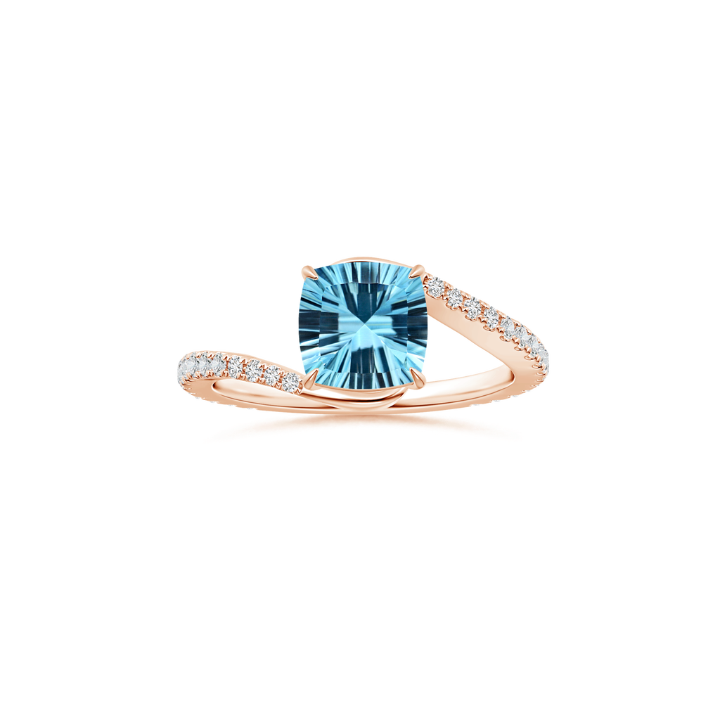 Custom GIA Certified Cushion Sky Blue Topaz Claw-Set Solitaire Ring with Diamond Studded Shank