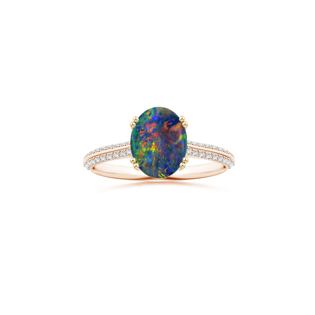 Custom GIA Certified Oval Black Opal Double Prong-Set Solitaire Ring with Diamond Studded Shank