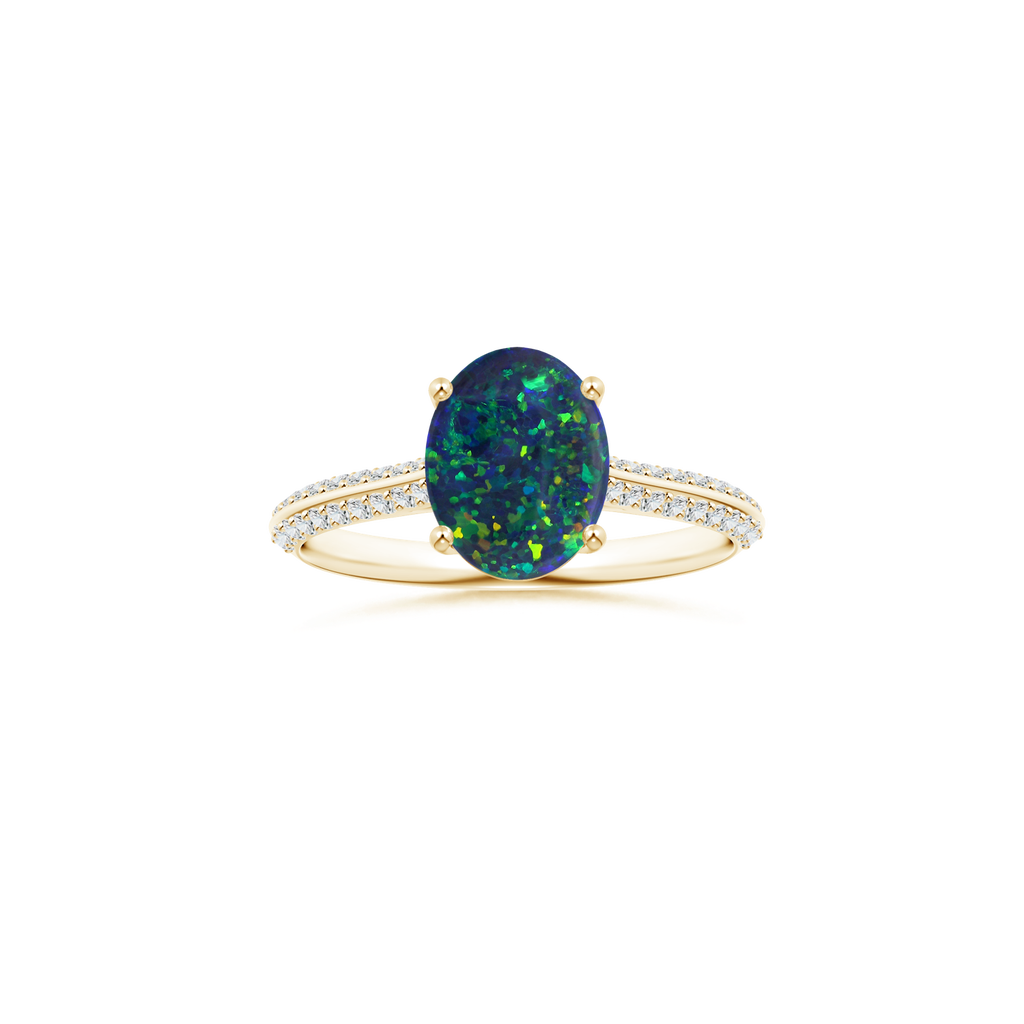 Custom GIA Certified Oval Black Opal Prong-Set Solitaire Ring with Diamond Studded Shank