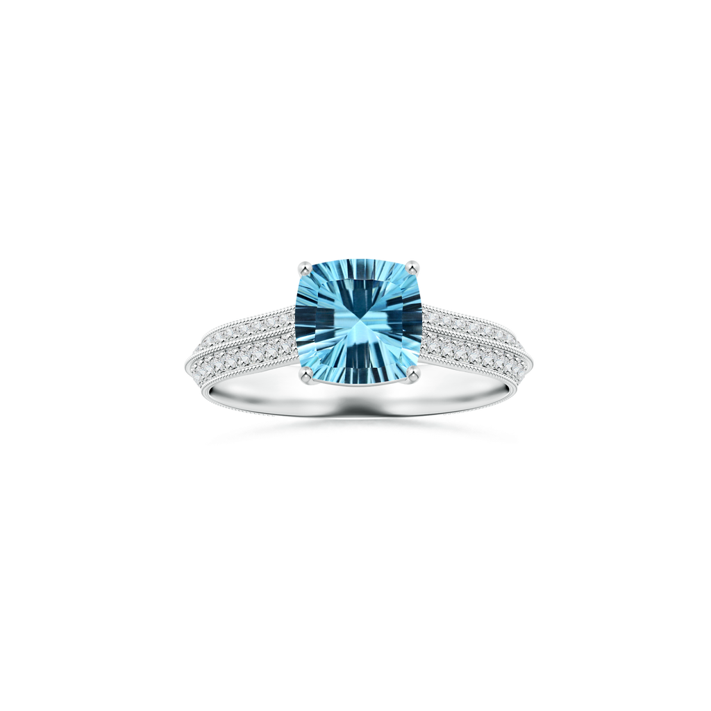 Custom GIA Certified Cushion Sky Blue Topaz Prong-Set Solitaire Ring with Diamond Studded Shank