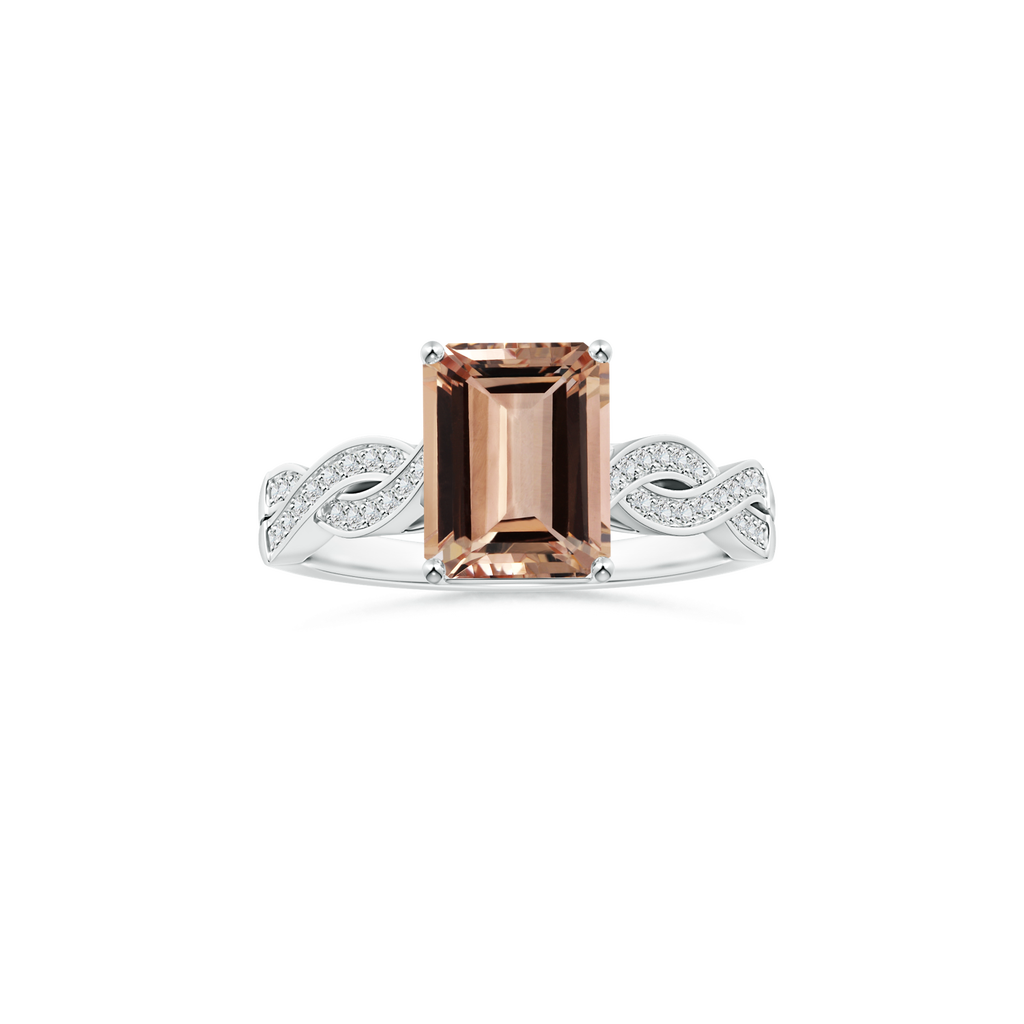 Custom GIA Certified Emerald Cut Morganite Prong-Set Solitaire Ring with Diamond Studded Shank