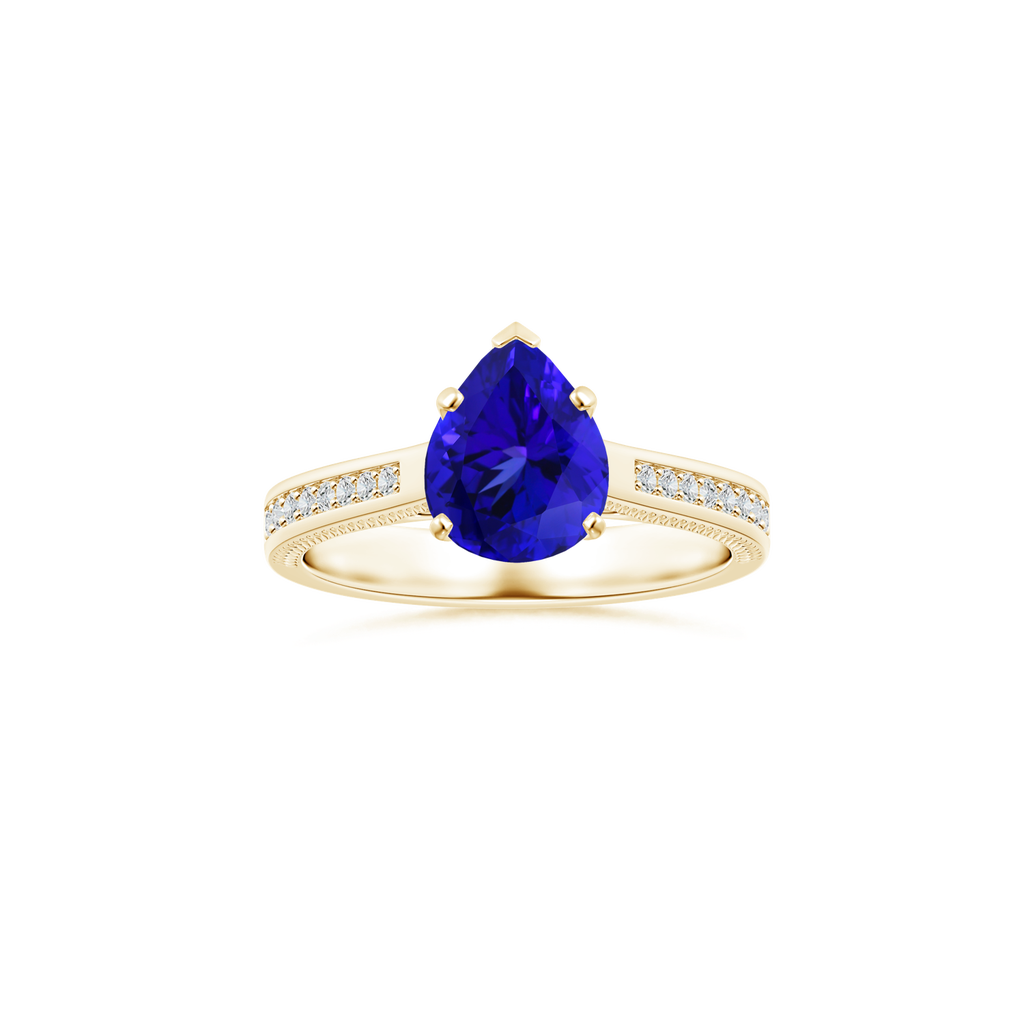 Custom GIA Certified Pear Tanzanite Peg-Set Solitaire Ring with Diamond Studded Shank