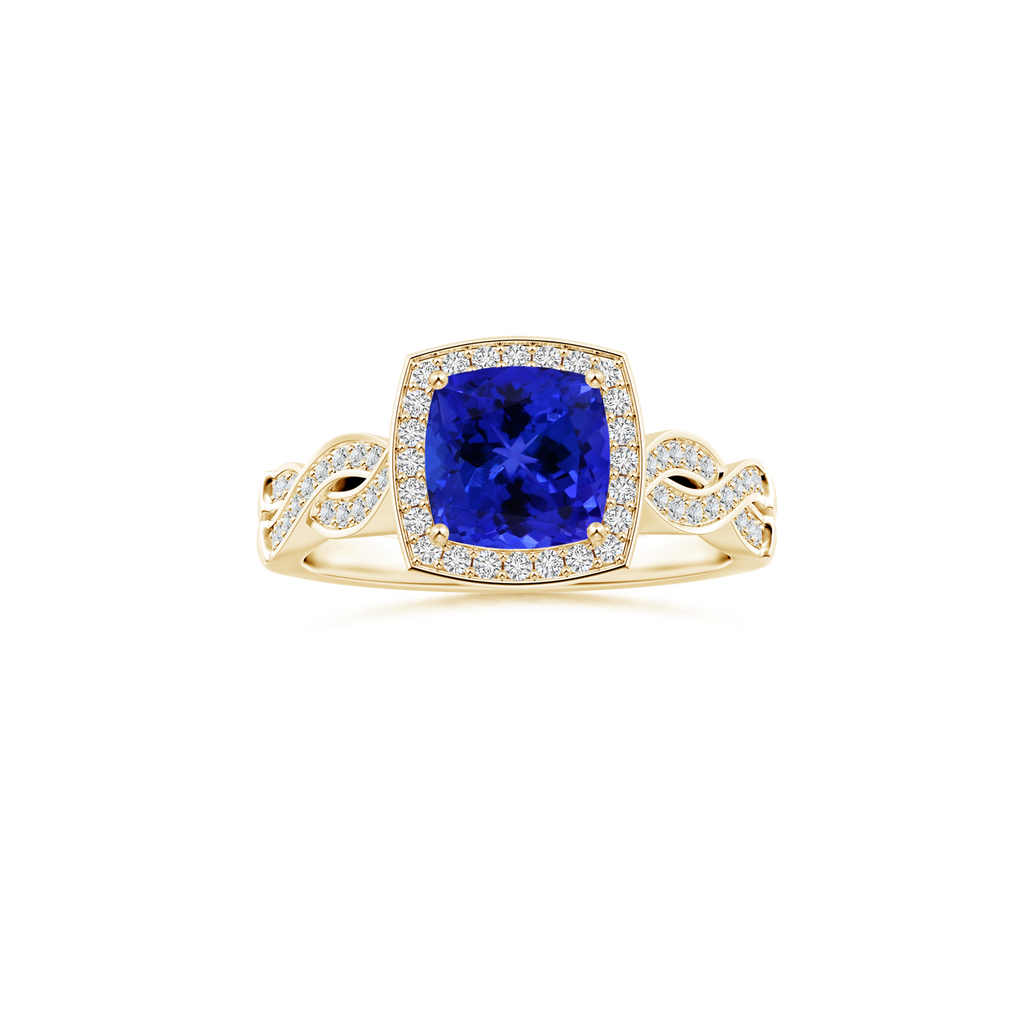 Custom GIA Certified Cushion Tanzanite Halo Ring with Diamond Studded Shank