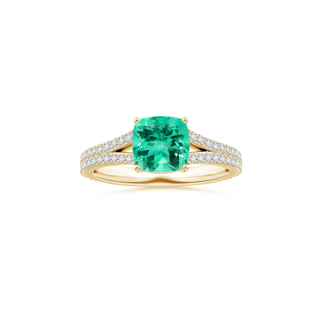 Custom GIA Certified Cushion Emerald Prong-Set Solitaire Ring with Diamond Studded Shank