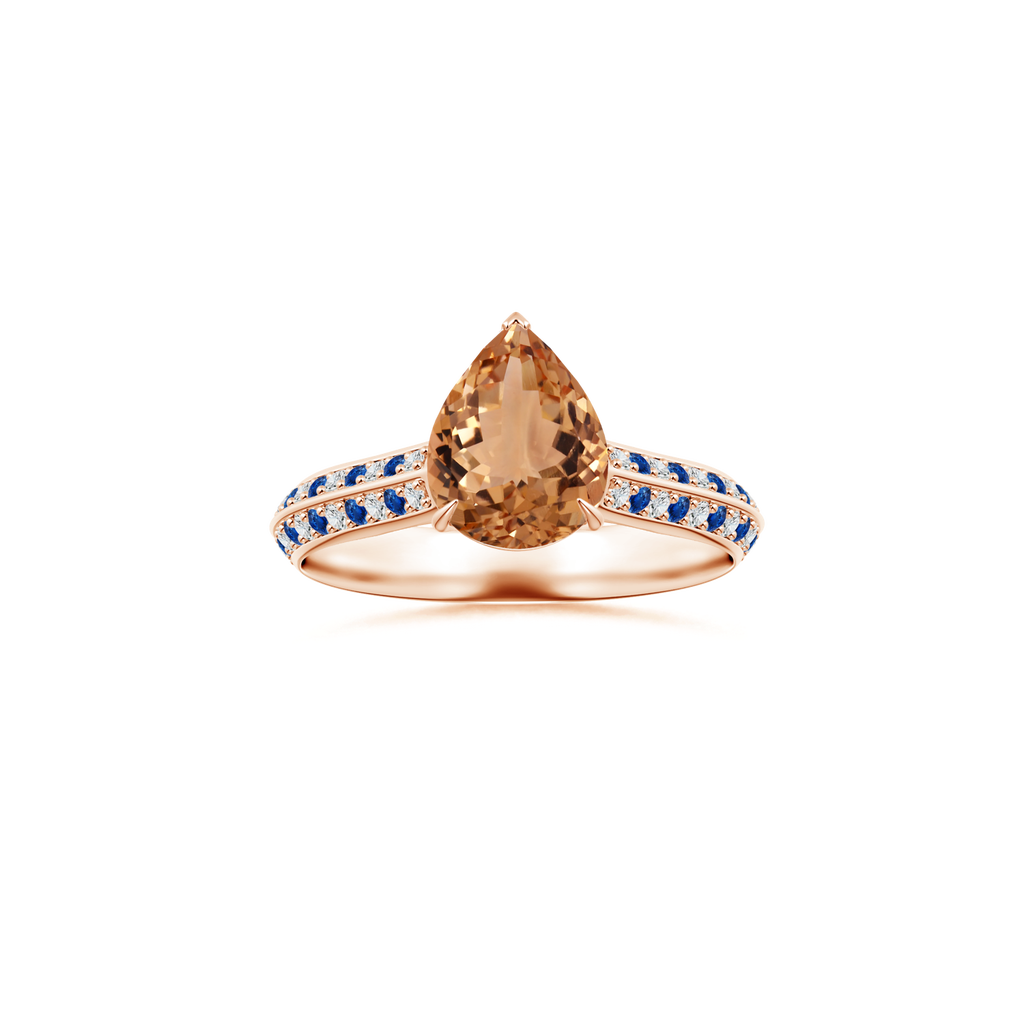 Custom GIA Certified Pear Morganite Claw-Set Solitaire Ring with Diamond and Sapphire Studded Shank