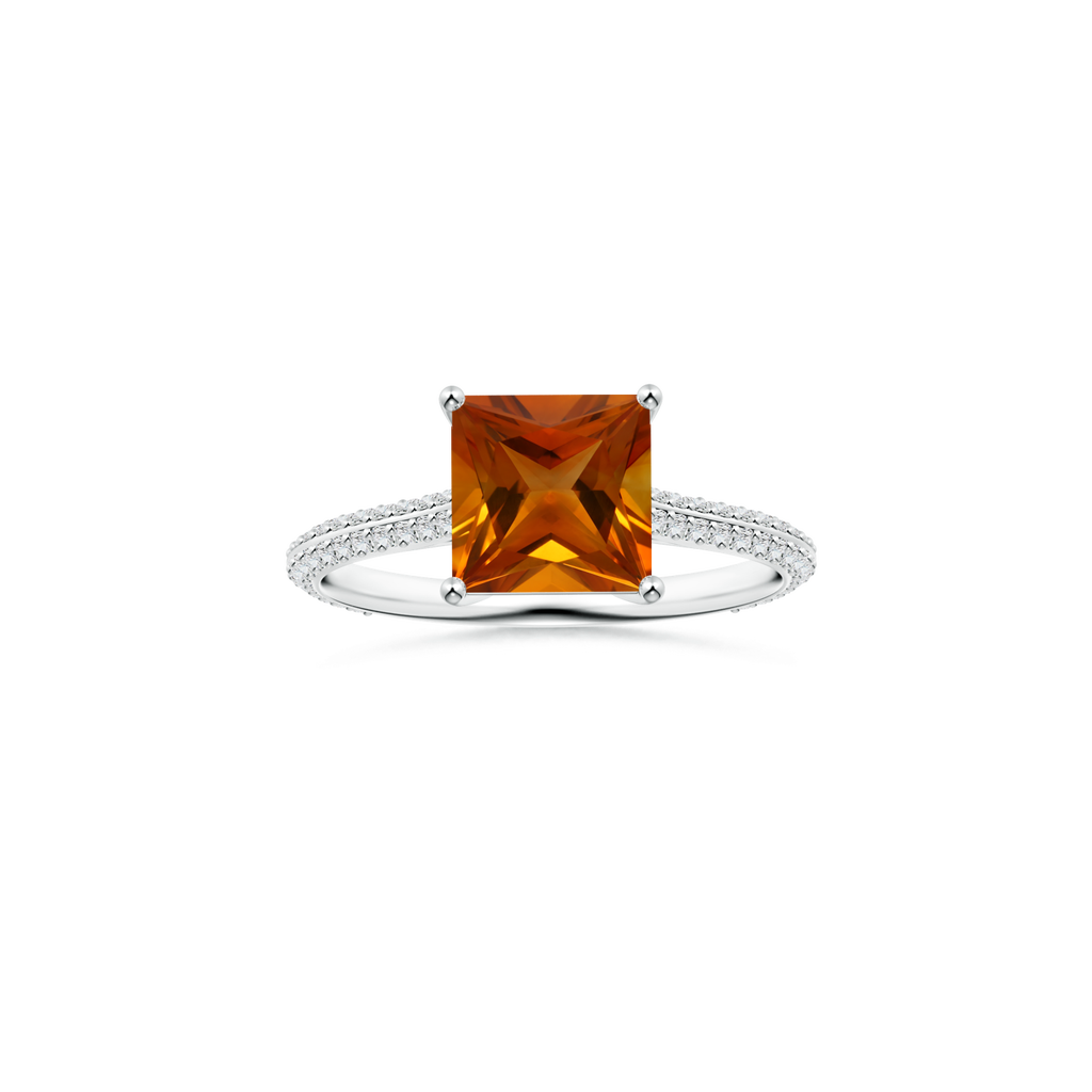 Custom GIA Certified Square Citrine Prong-Set Solitaire Ring with Diamond Studded Shank